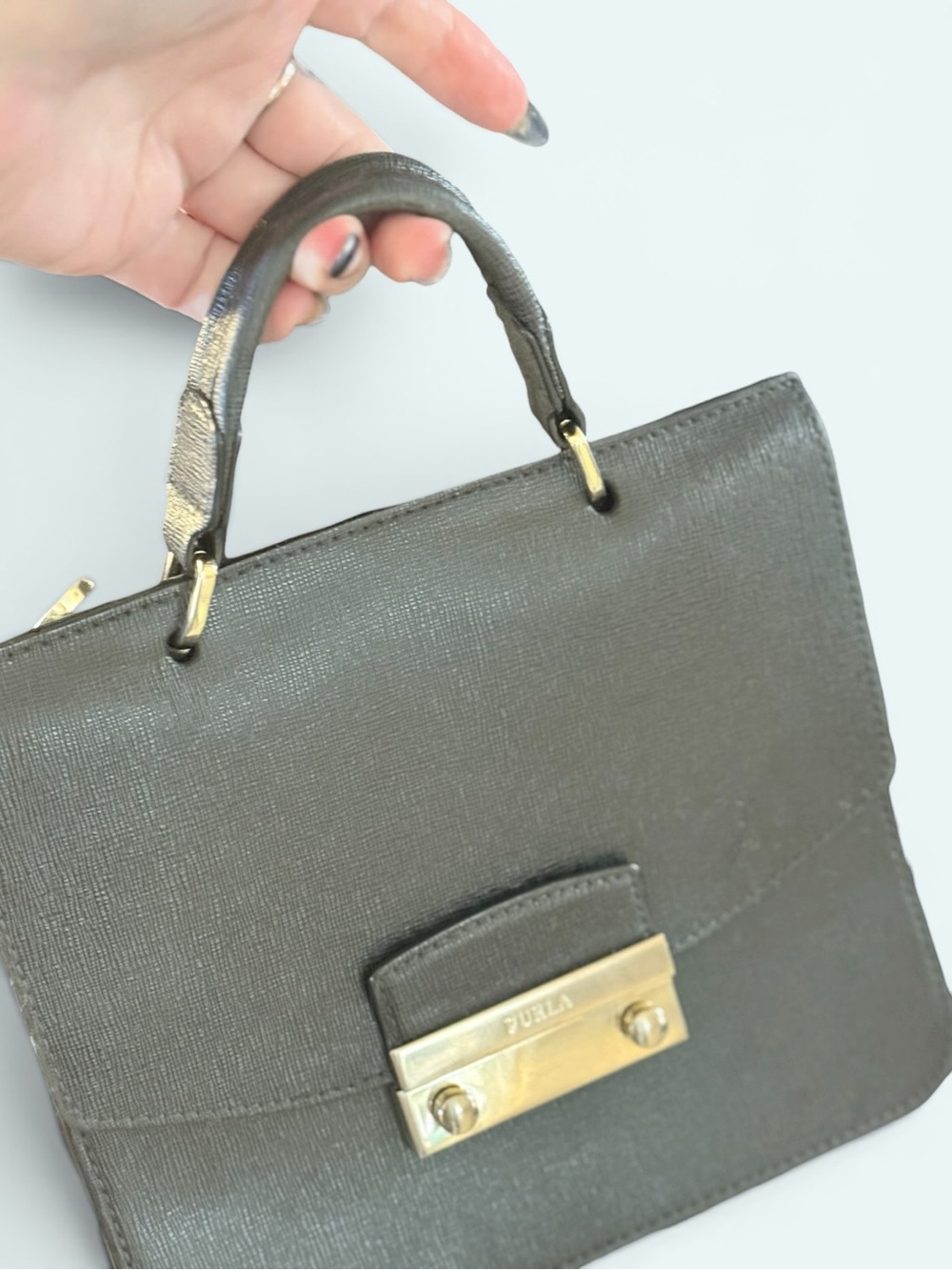 Furla Black Top-Handle Satchel with Guitar Strap - Picture 3 of 10